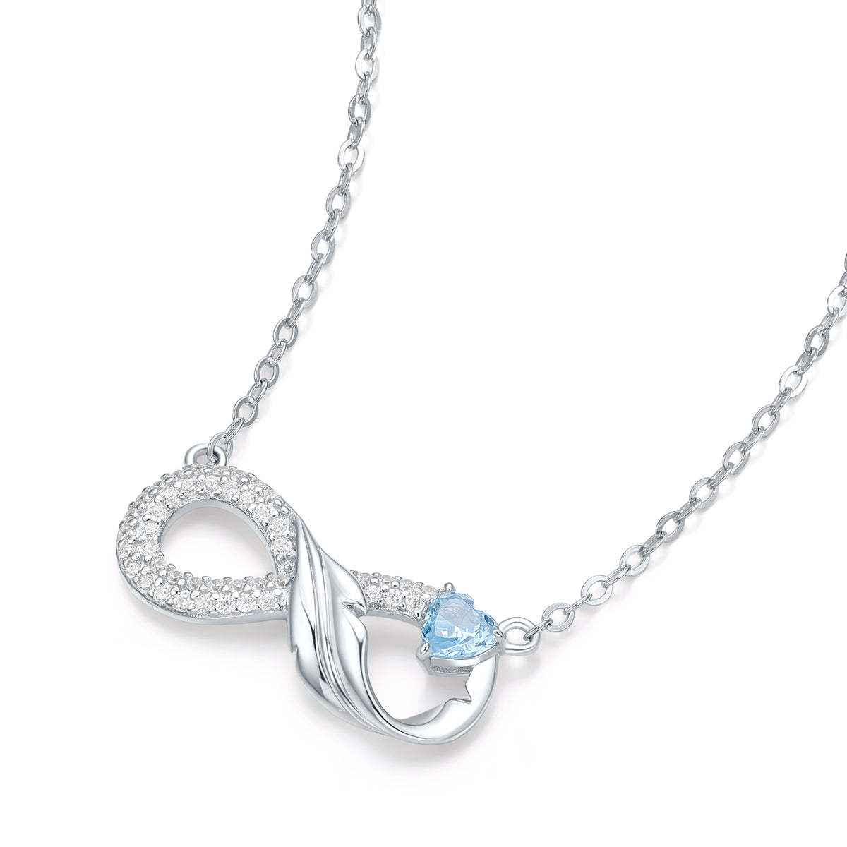 ZHOU LIU FU 925 Sterling Silver CZ Infinity Necklace for Women Wife Mom Blue Gemstone Valentine's Day Anniversary Mother's Day Gfit 16-18in