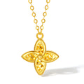 ZHOU LIU FU 18K Yellow Gold Four-Leaf Clover Pendant Necklaces - Dainty Flower Necklace Fine Jewelry Birthday Anniversary Gift for Women C0613473