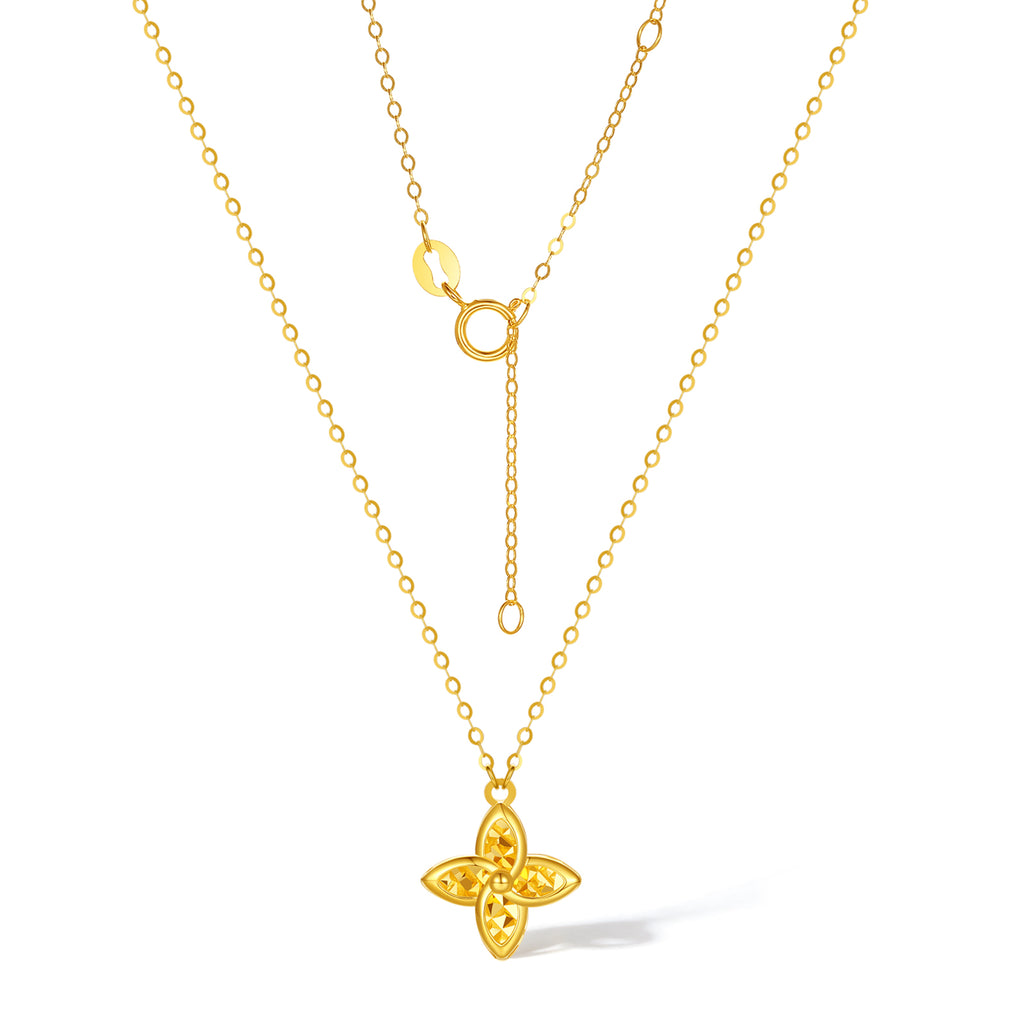 ZHOU LIU FU 18K Yellow Gold Four-Leaf Clover Pendant Necklaces - Dainty Flower Necklace Fine Jewelry Birthday Anniversary Gift for Women C0613473