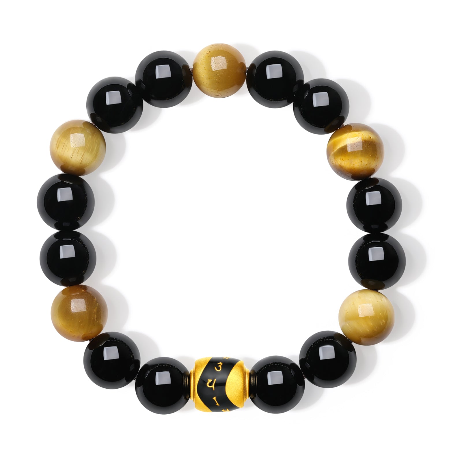 Jiuhua Mountain' 24K Gold Beaded Bracelet Agate Tiger's Eye Bead Buddhist Scripture A1915271