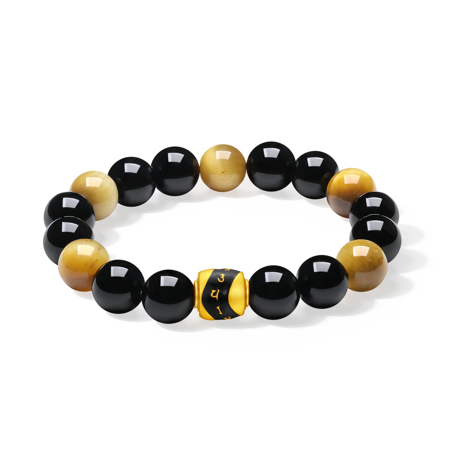 Jiuhua Mountain' 24K Gold Beaded Bracelet Agate Tiger's Eye Bead Buddhist Scripture A1915271
