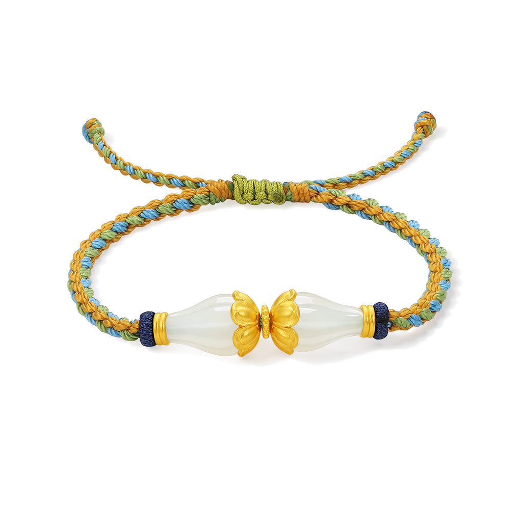 Jiuhua Mountain' 999.9 24K Gold String Bracelet Heitian Jade Ksitigarbha's Implements Y1715286