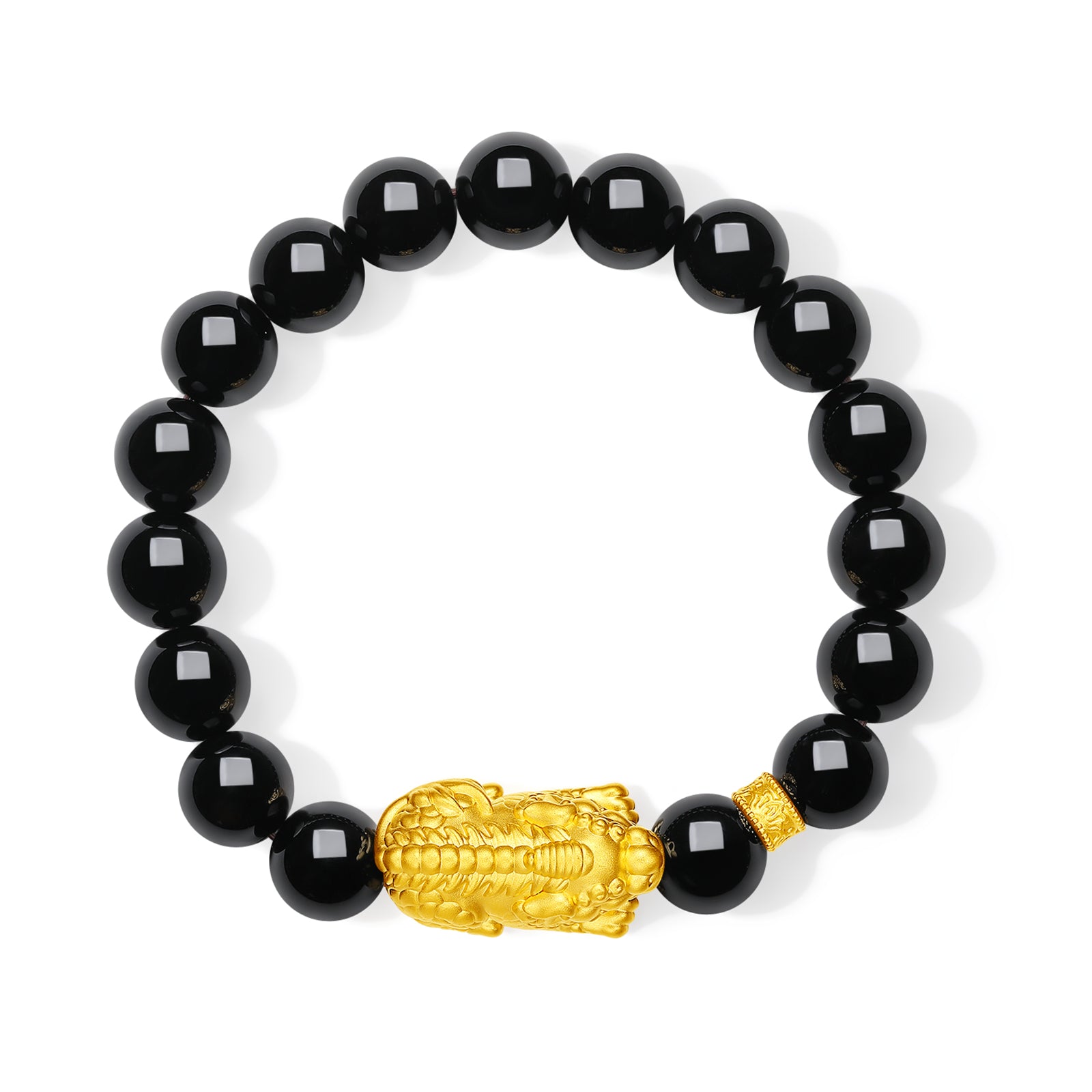 Jiuhua Mountain' 24K Gold Beaded Bracelet Agate Ksitigarbha's Mount Diting A1915262