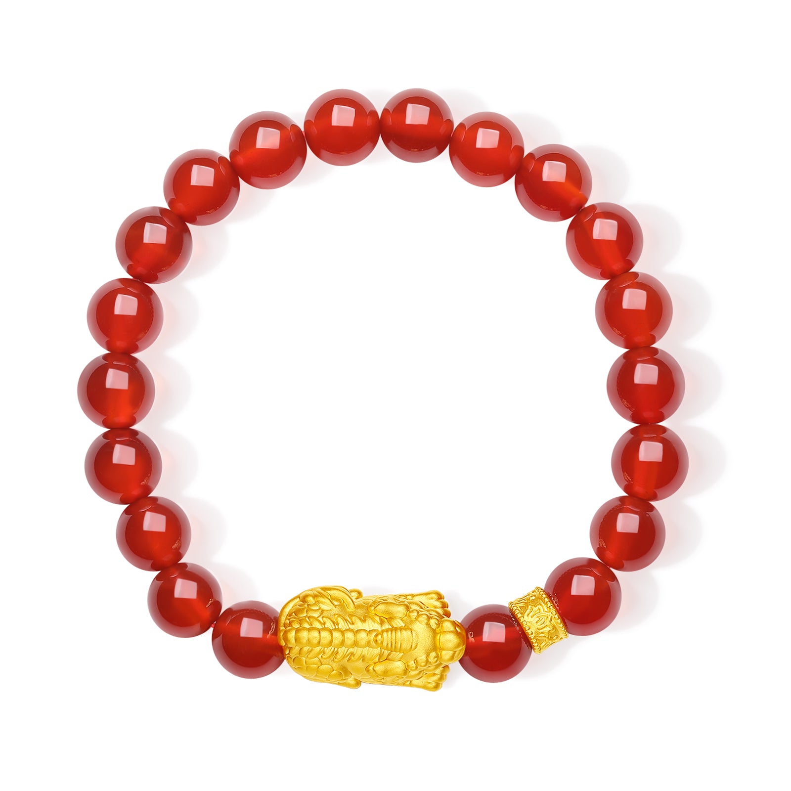 Jiuhua Mountain' 24K Gold Beaded Bracelet Agate Ksitigarbha's Mount Diting A1915261