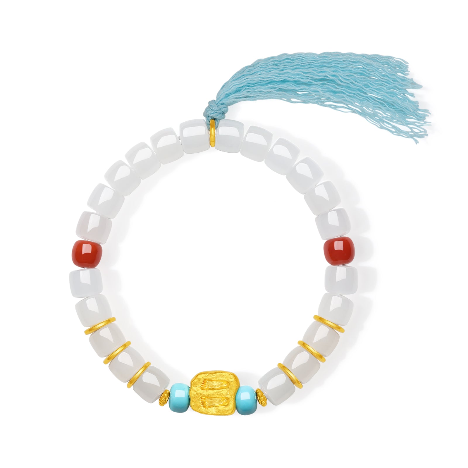 Jiuhua Mountain' 24K Gold Beaded Bracelet Heitian Jade Turquoise Agate Ksitigarbha's Implements Y1915278