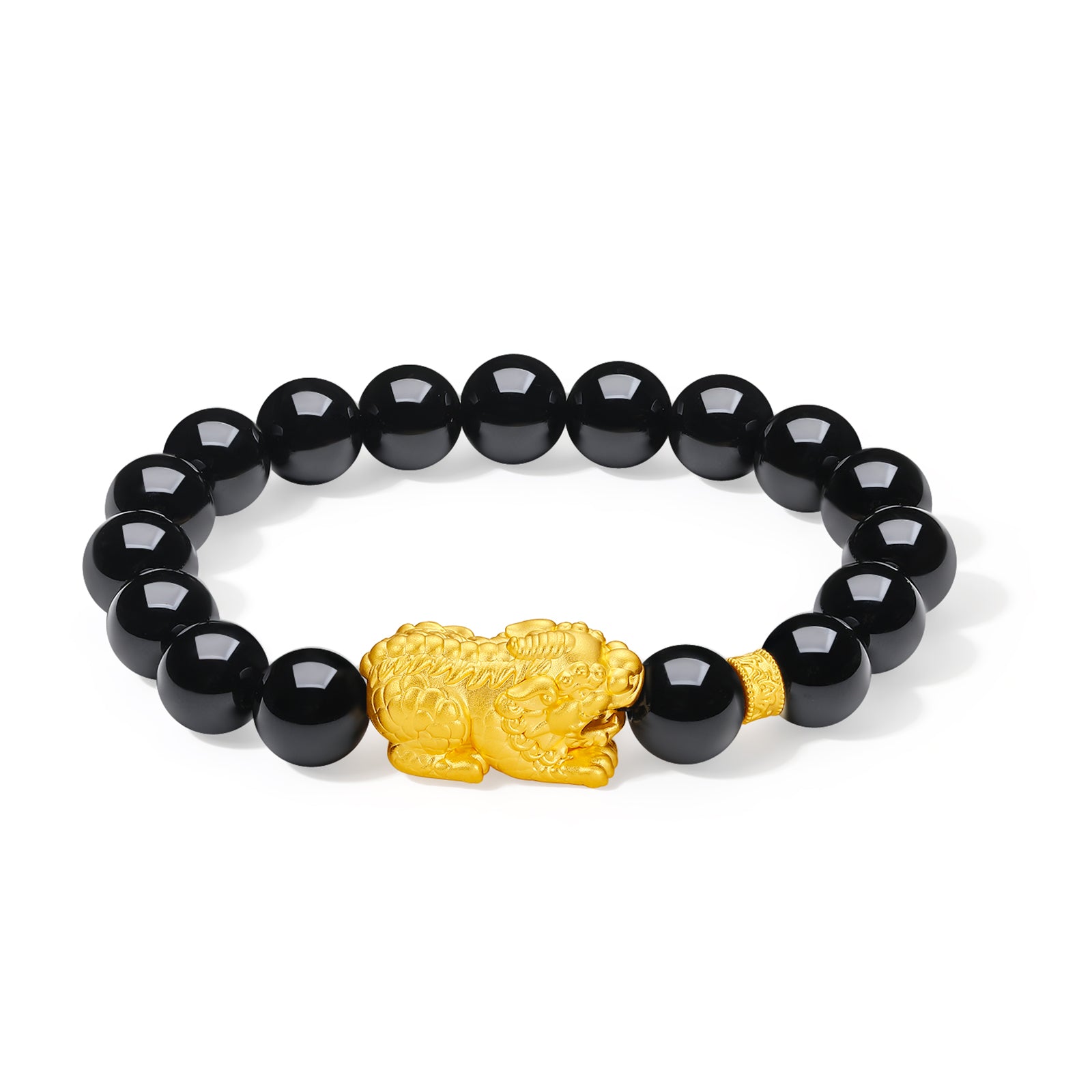 Jiuhua Mountain' 24K Gold Beaded Bracelet Agate Ksitigarbha's Mount Diting A1915262