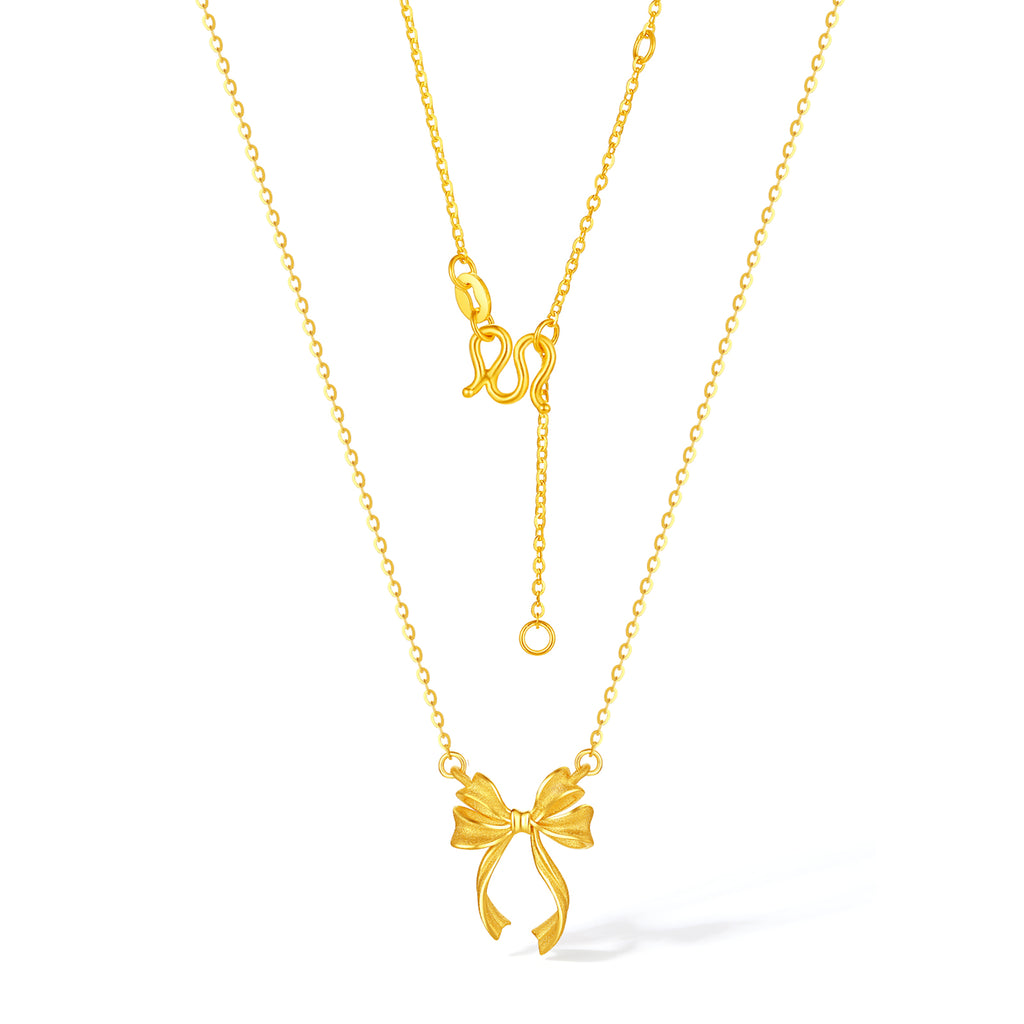 999 24K Gold Pendant Necklace Bow 3.8-4.1g A0614026