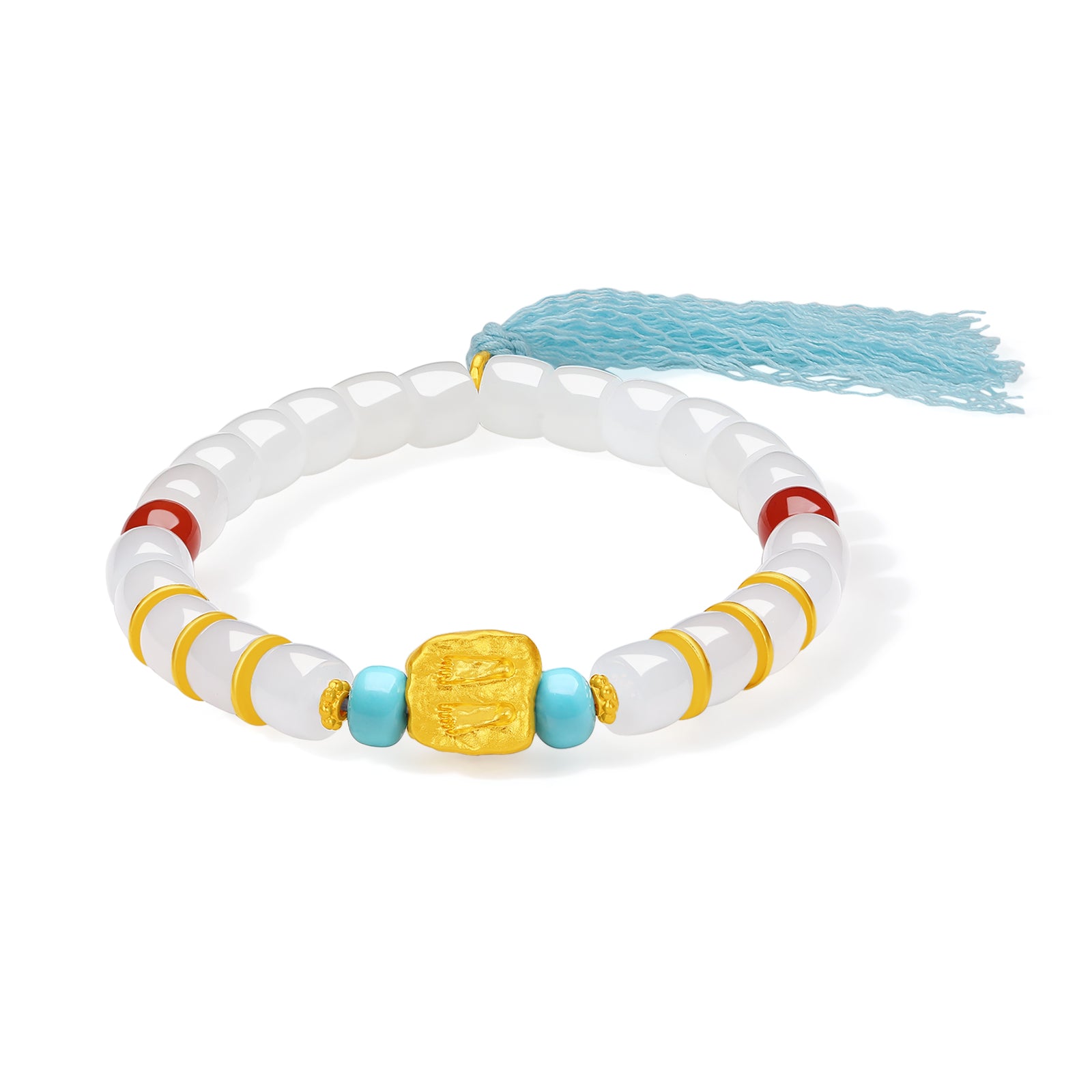 Jiuhua Mountain' 24K Gold Beaded Bracelet Heitian Jade Turquoise Agate Ksitigarbha's Implements Y1915278