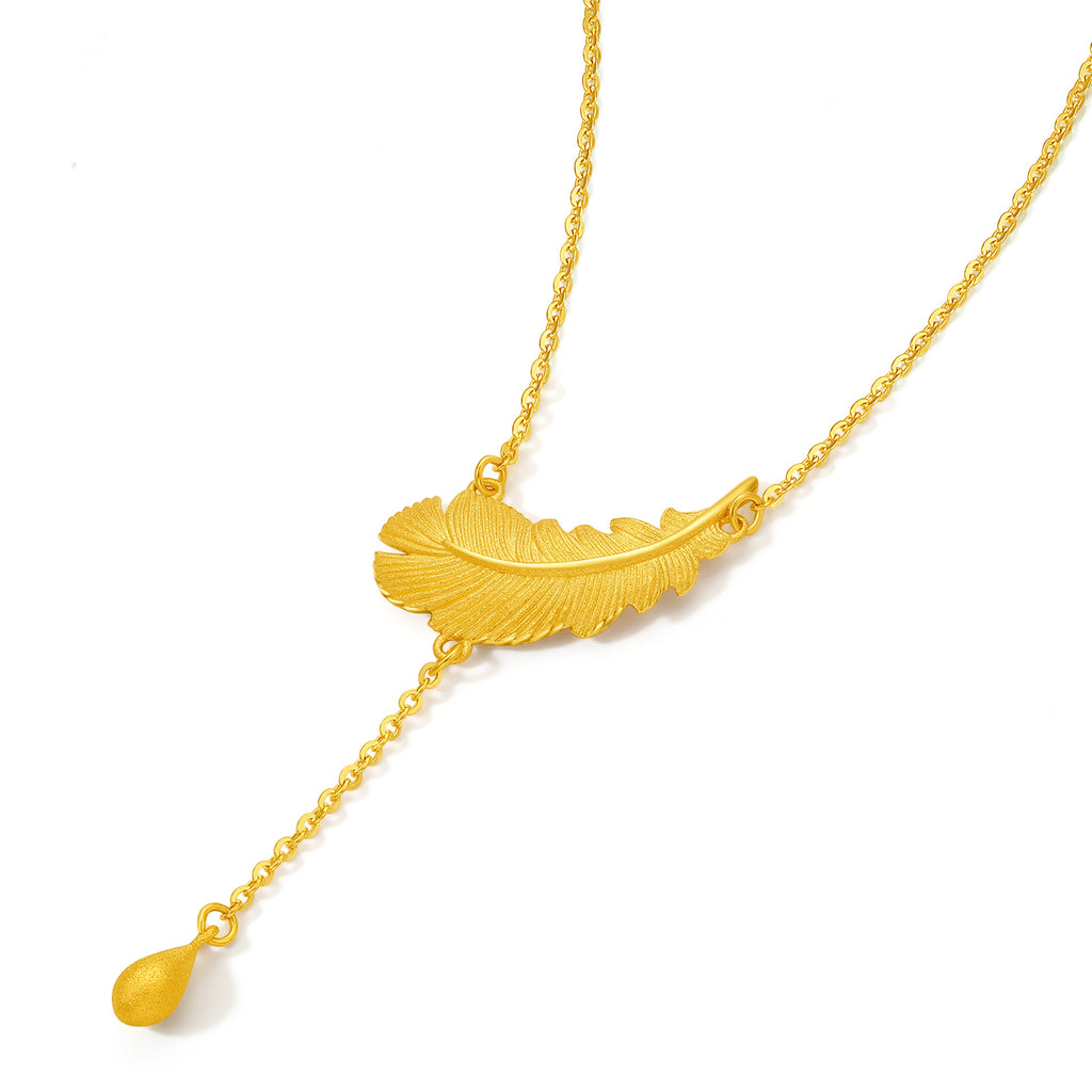 "Fugitive Princess" 999 24K Gold Pendant Necklace Feather 4.6-5g A0612620