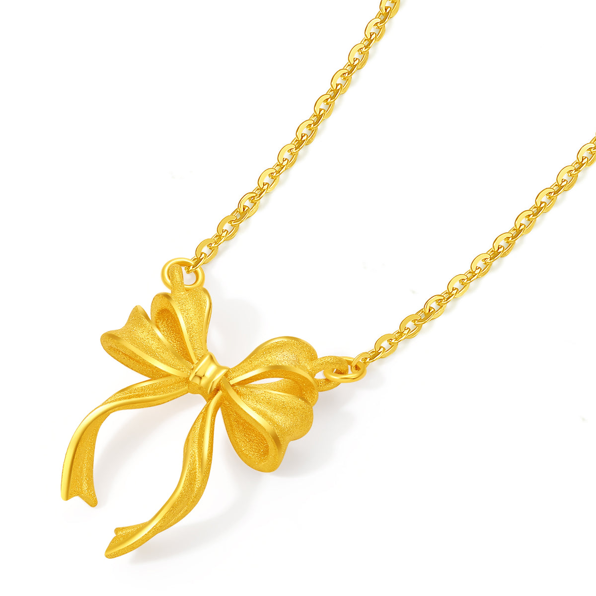 999 24K Gold Pendant Necklace Bow 3.8-4.1g A0614026
