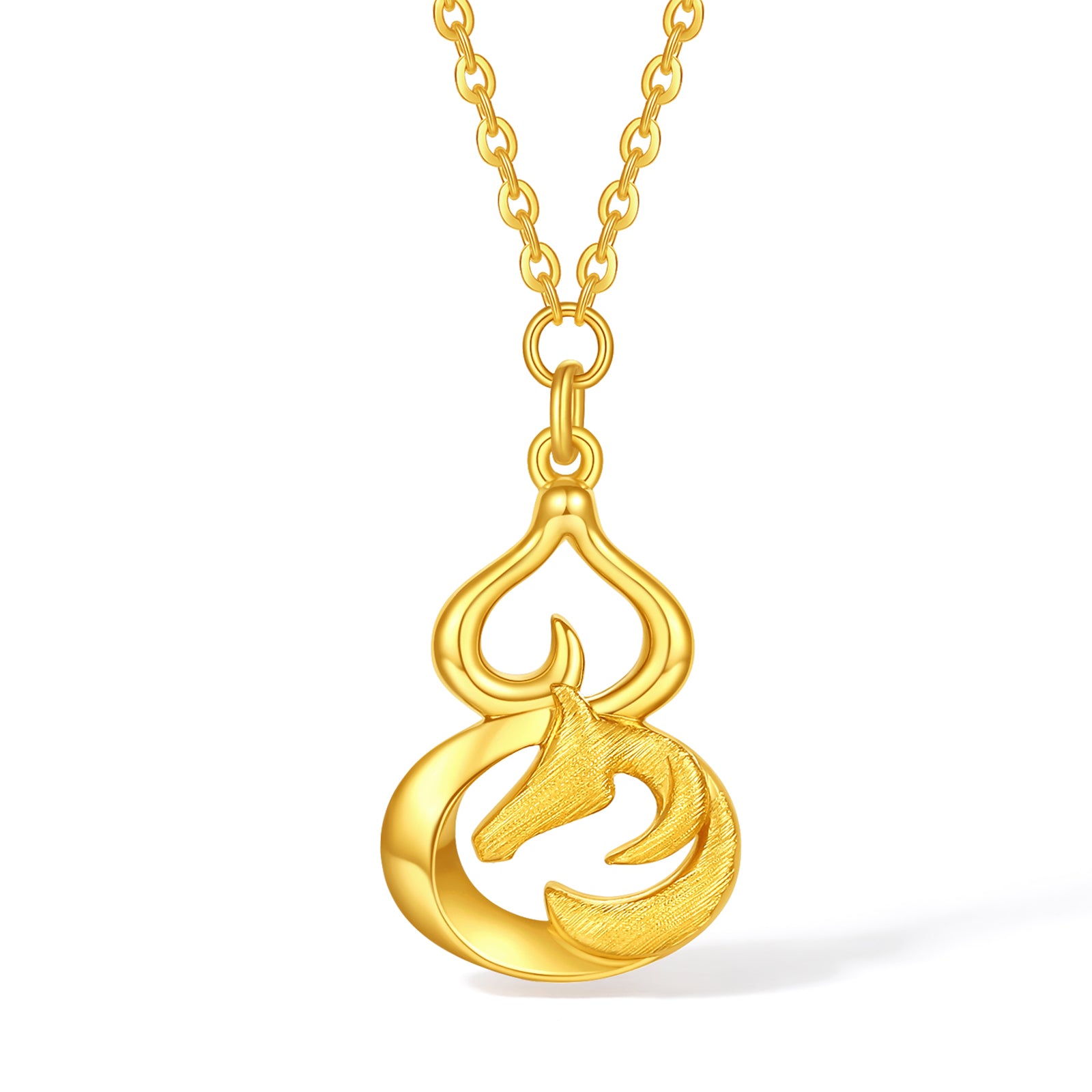 'Year of the Horse' 24K Gold Pendant Necklace Horsehead Gourd 3.45-3.85g 40cm-45cm A0623376
