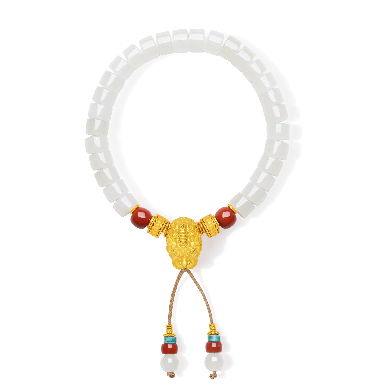 Jiuhua Mountain' 24K Gold Beaded Bracelet Heitian Jade Agate Ksitigarbha's Implements Y1915292