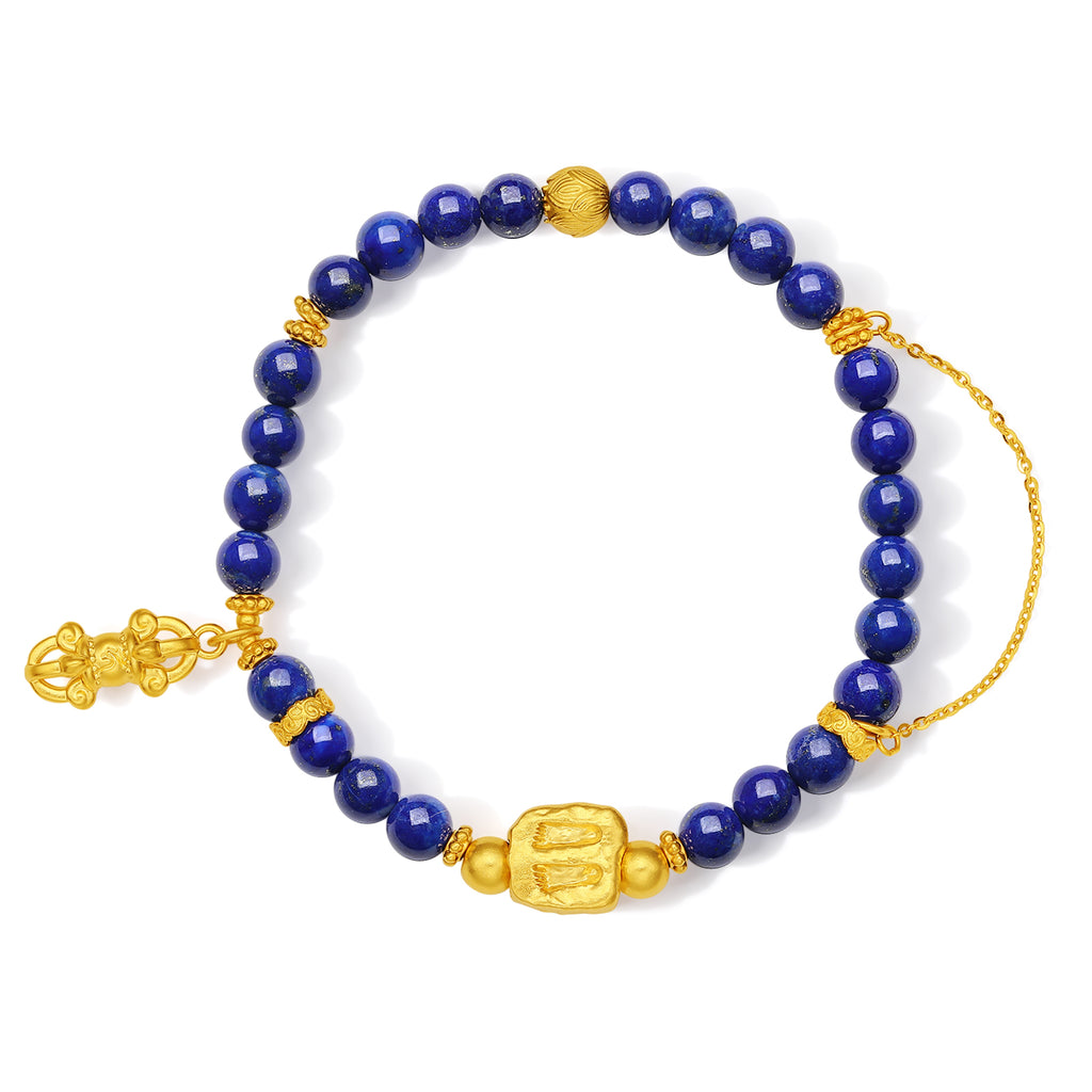 "Jiuhua Mountain" 24K Gold Beaded Bracelet Lapis Lazuli Vajra J1915264