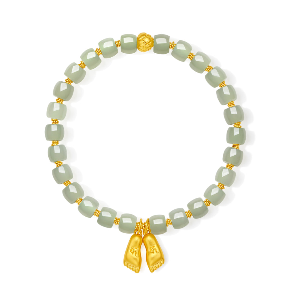 Jiuhua Mountain' 24K Gold Beaded Bracelet Heitian Jade Mudras Y1915276
