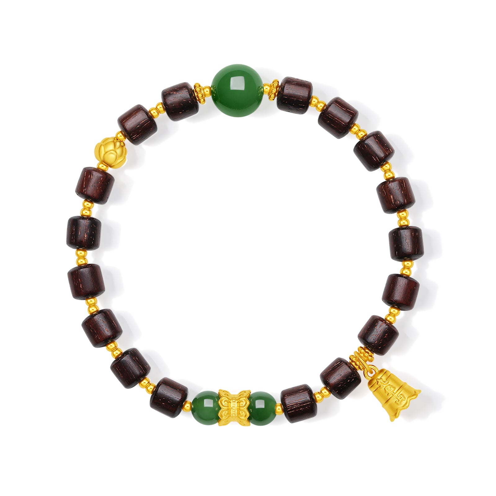 Jiuhua Mountain' 24K Gold Beaded Bracelet Heitian Jade Sandalwood Ksitigarbha's Implements Y1915279