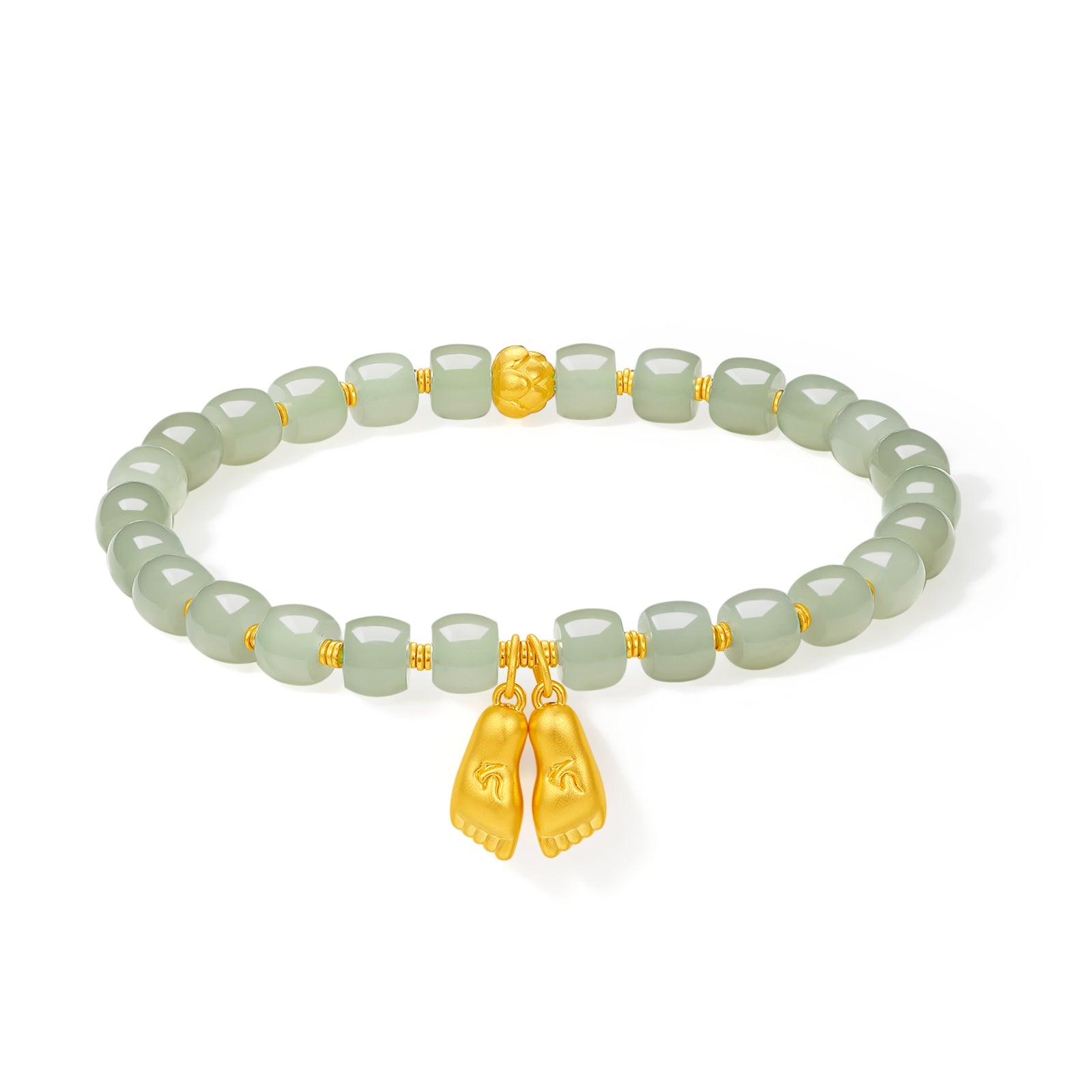 Jiuhua Mountain' 24K Gold Beaded Bracelet Heitian Jade Mudras Y1915276