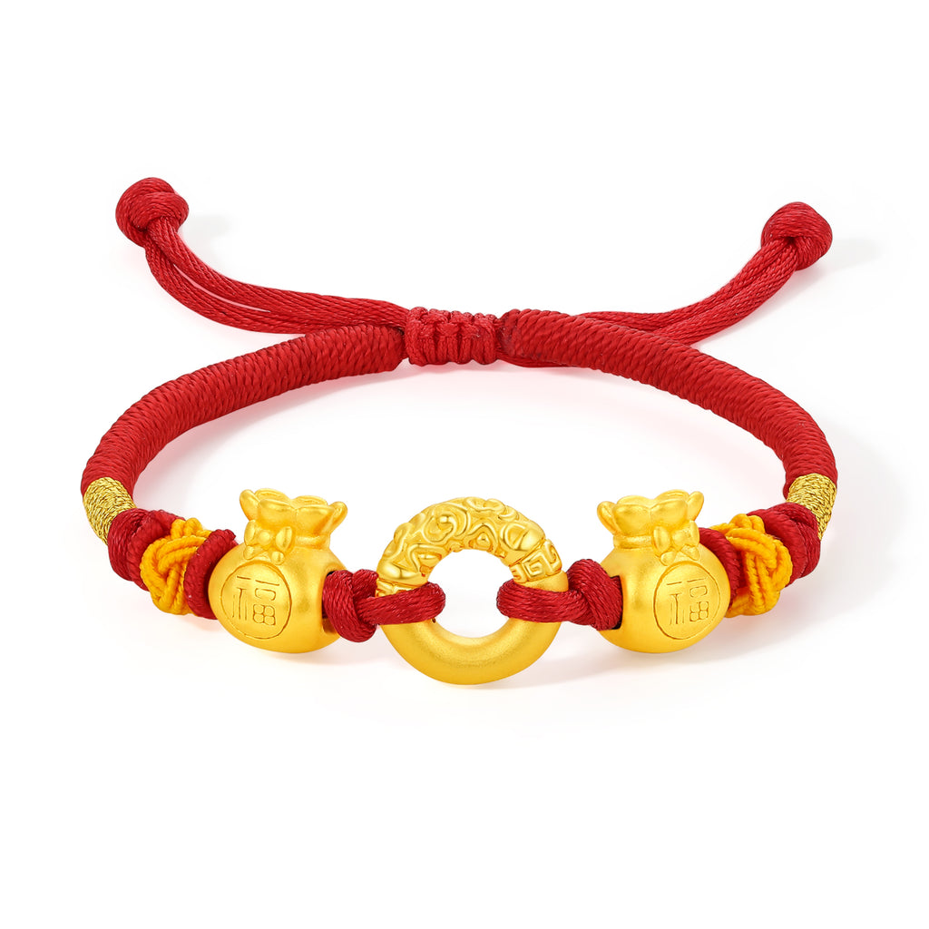 24K Gold String Bracelet 1.8-2.3g Good Fortune Bag A1712792