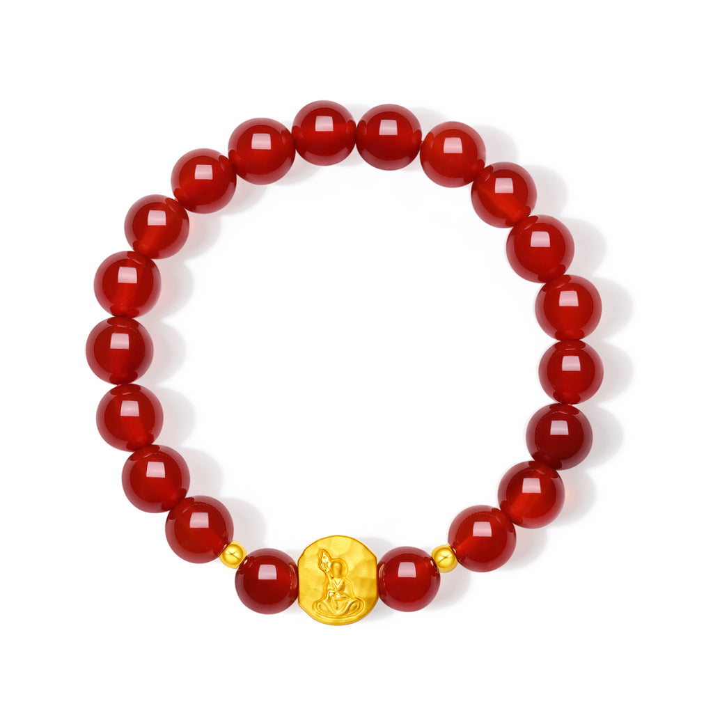 Jiuhua Mountain' 24K Gold Beaded Bracelet Agate Ksitigarbha Bodhisattva A1915809