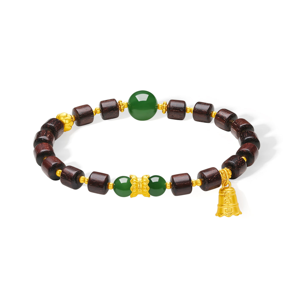 Jiuhua Mountain' 24K Gold Beaded Bracelet Heitian Jade Sandalwood Ksitigarbha's Implements Y1915279