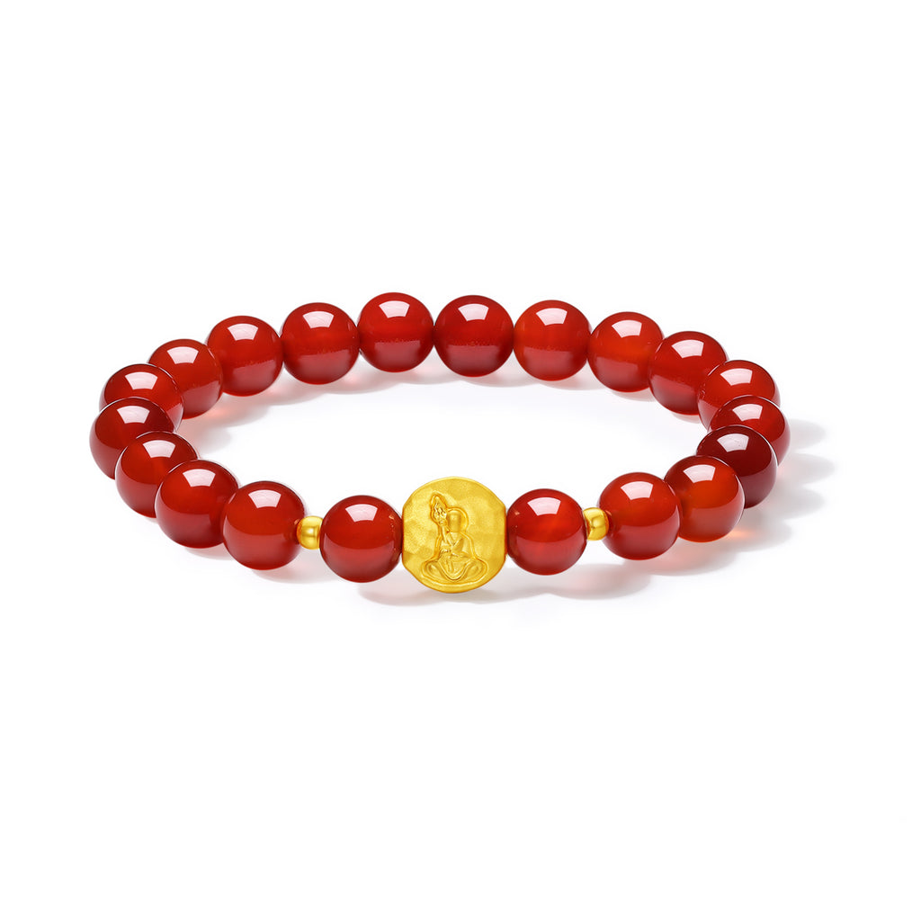 Jiuhua Mountain' 24K Gold Beaded Bracelet Agate Ksitigarbha Bodhisattva A1915809