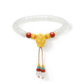Jiuhua Mountain' 24K Gold Beaded Bracelet Heitian Jade Agate Ksitigarbha's Implements Y1915292