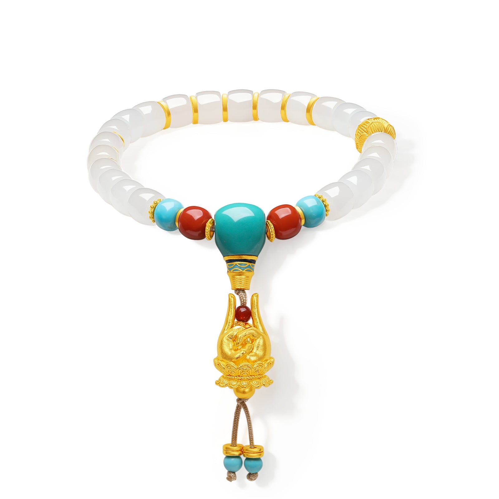 Jiuhua Mountain' 24K Gold Beaded Bracelet Heitian Jade Agate Turquoise Ksitigarbha's Implements Y1915282