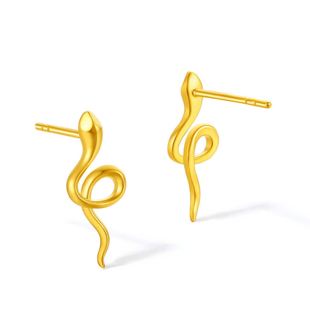 "Chinese Zodiac Snake" 18K Yellow Gold Earrings Snake 1.25-1.55g C0914074