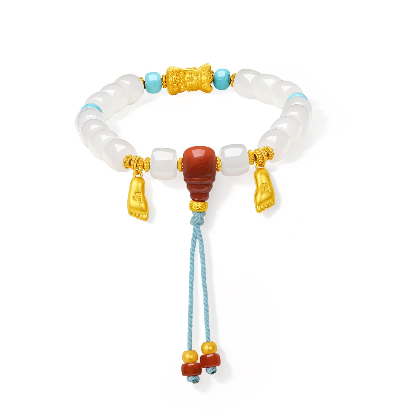 Jiuhua Mountain' 24K Gold Beaded Bracelet Heitian Jade Turquoise Agate Ksitigarbha Bodhisattva Y1915284