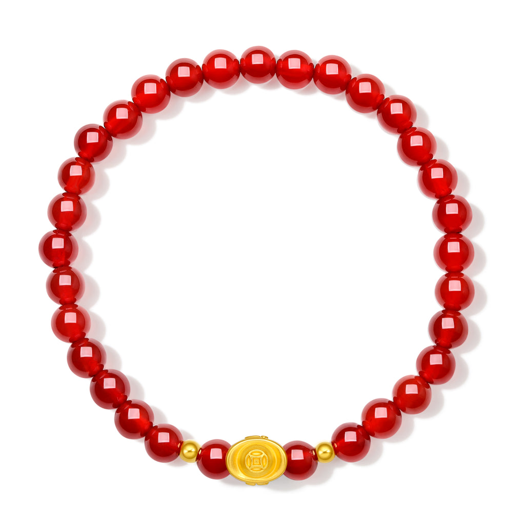 24K Gold Beaded Bracelet Agate 5-5.5mm Ingot 0.35-0.55g A1911585