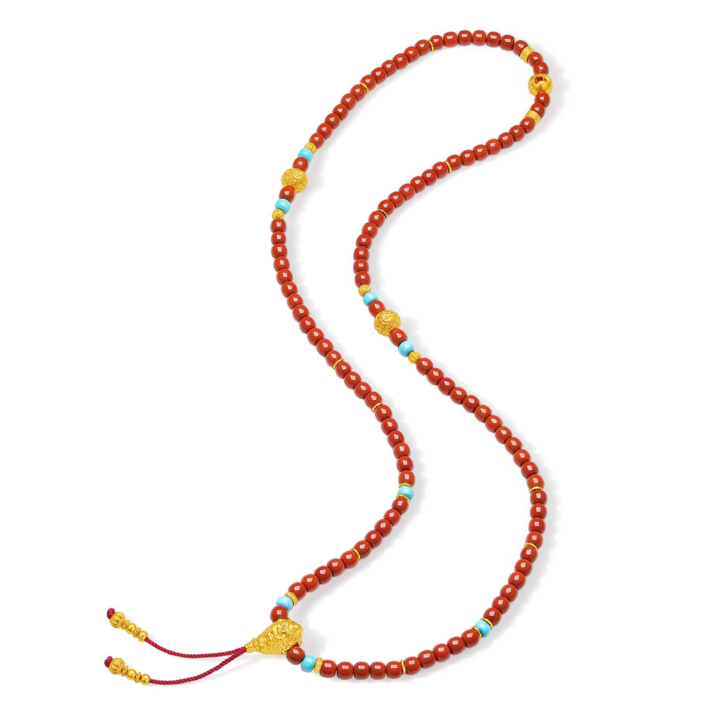 Jiuhua Mountain' 24K Gold Beaded Bracelet Agate Turquoise Ksitigarbha's Implements J1915265