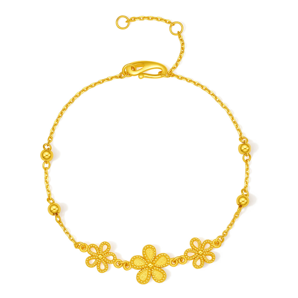 999 24K Gold Chain Bracelet Flower 4.2-4.7g A0712526