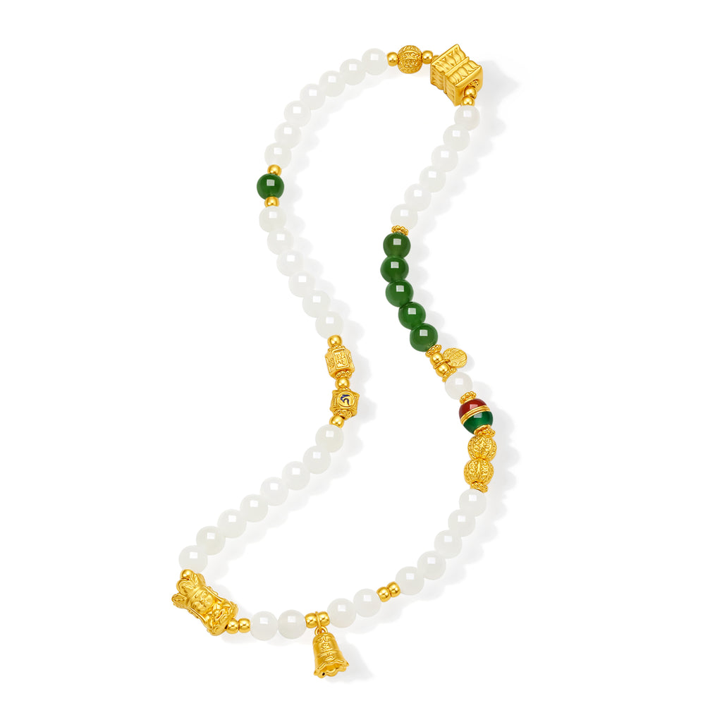 Jiuhua Mountain' 24K Gold Beaded Bracelet Heitian Jade Agate Ksitigarbha's Implements Y1915281