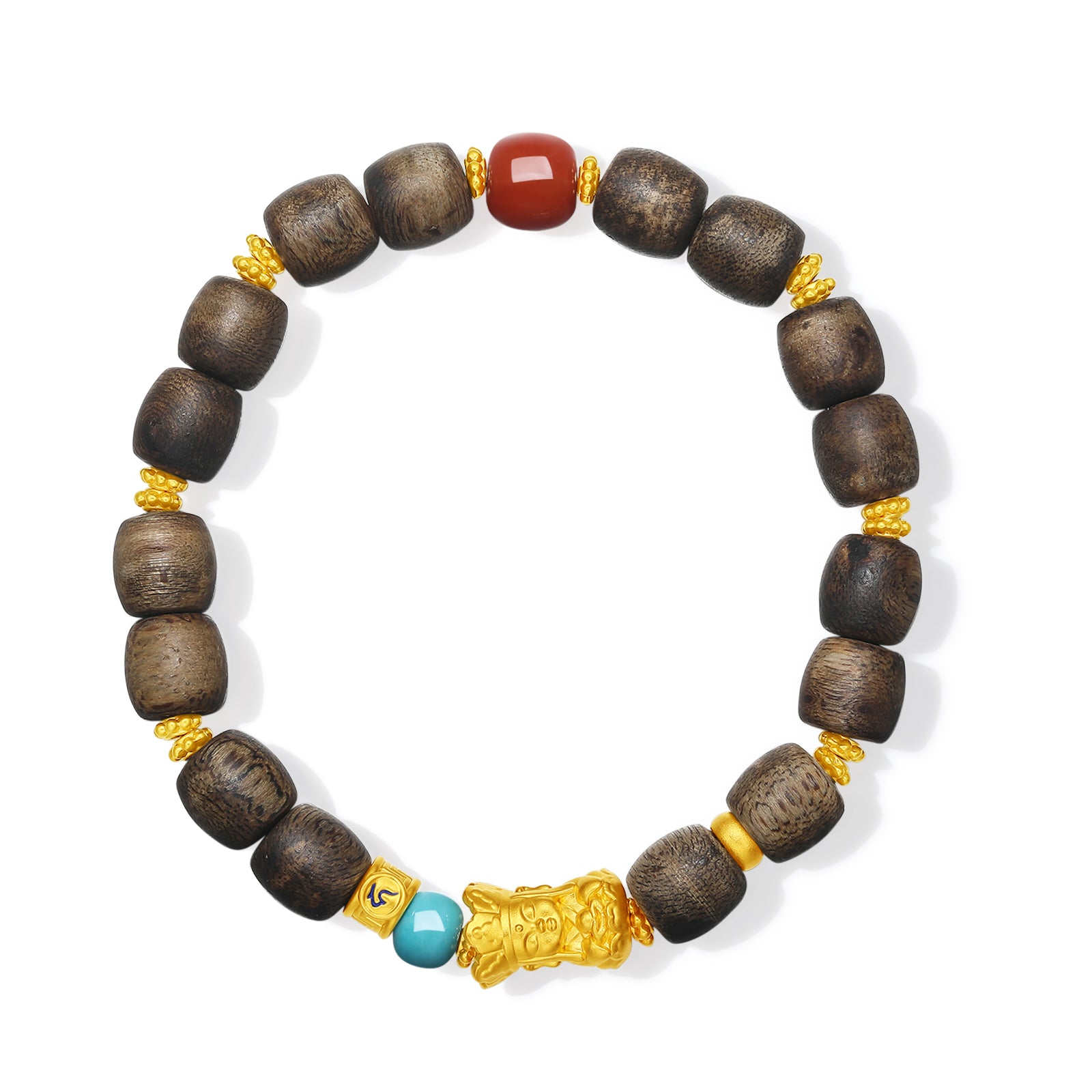 Jiuhua Mountain' 24K Gold Beaded Bracelet Agate Turquoise Agarwood Ksitigarbha Bodhisattva J1915273