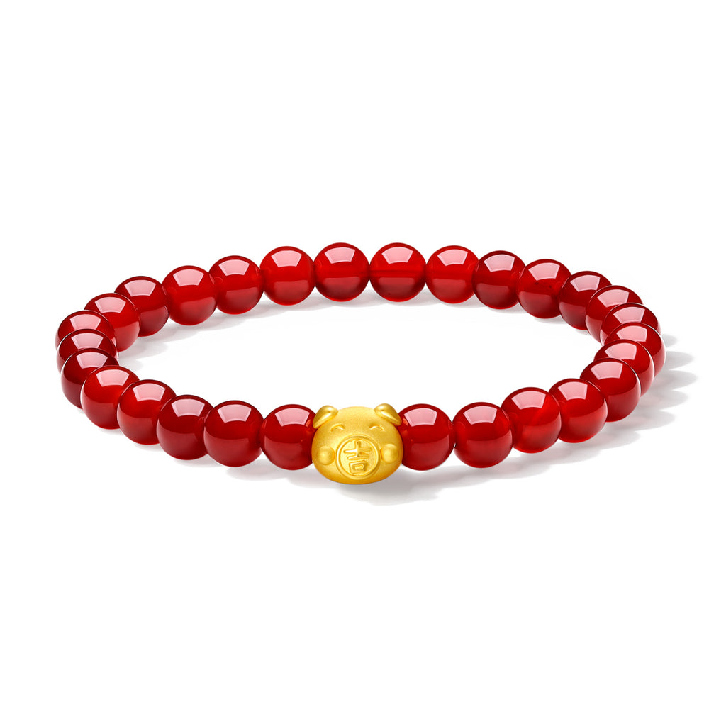 "Chinese Zodiac" 24K Gold Beaded Bracelet Agate 6-6.5mm Chinese Zodiac 0.4-0.6g