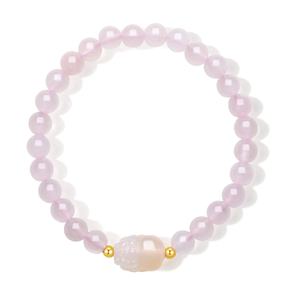 18K Yellow Gold Beaded Bracelet Rose Quartz 6-6.5mm Agate   Pixiu 0.02-0.06g C1913745