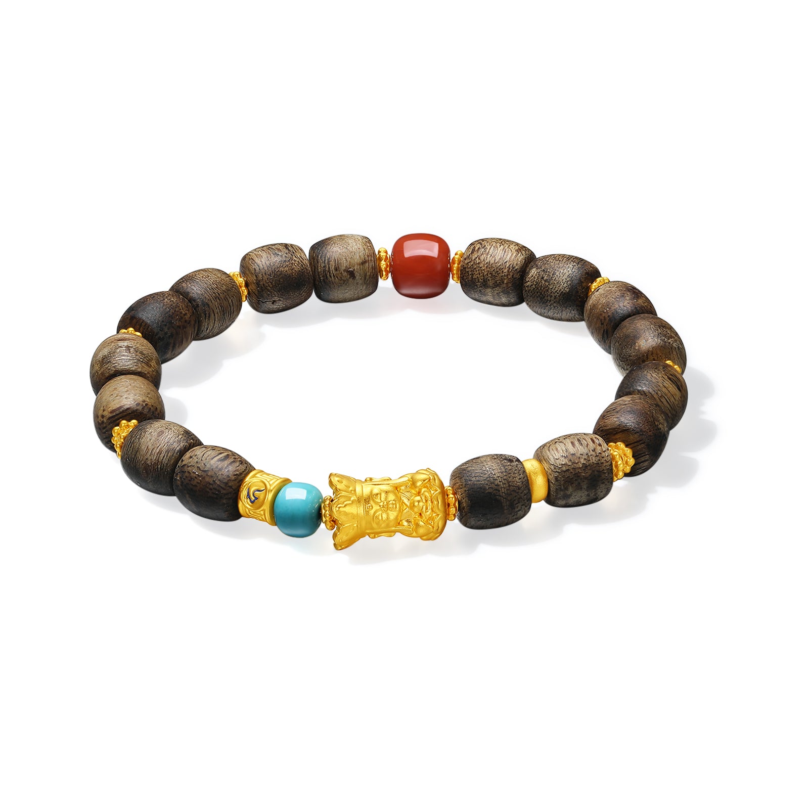 Jiuhua Mountain' 24K Gold Beaded Bracelet Agate Turquoise Agarwood Ksitigarbha Bodhisattva J1915273
