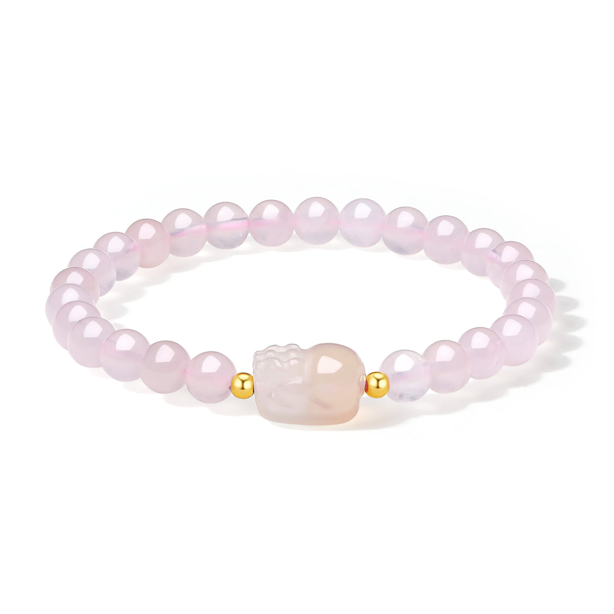 18K Yellow Gold Beaded Bracelet Rose Quartz 6-6.5mm Agate   Pixiu 0.02-0.06g C1913745