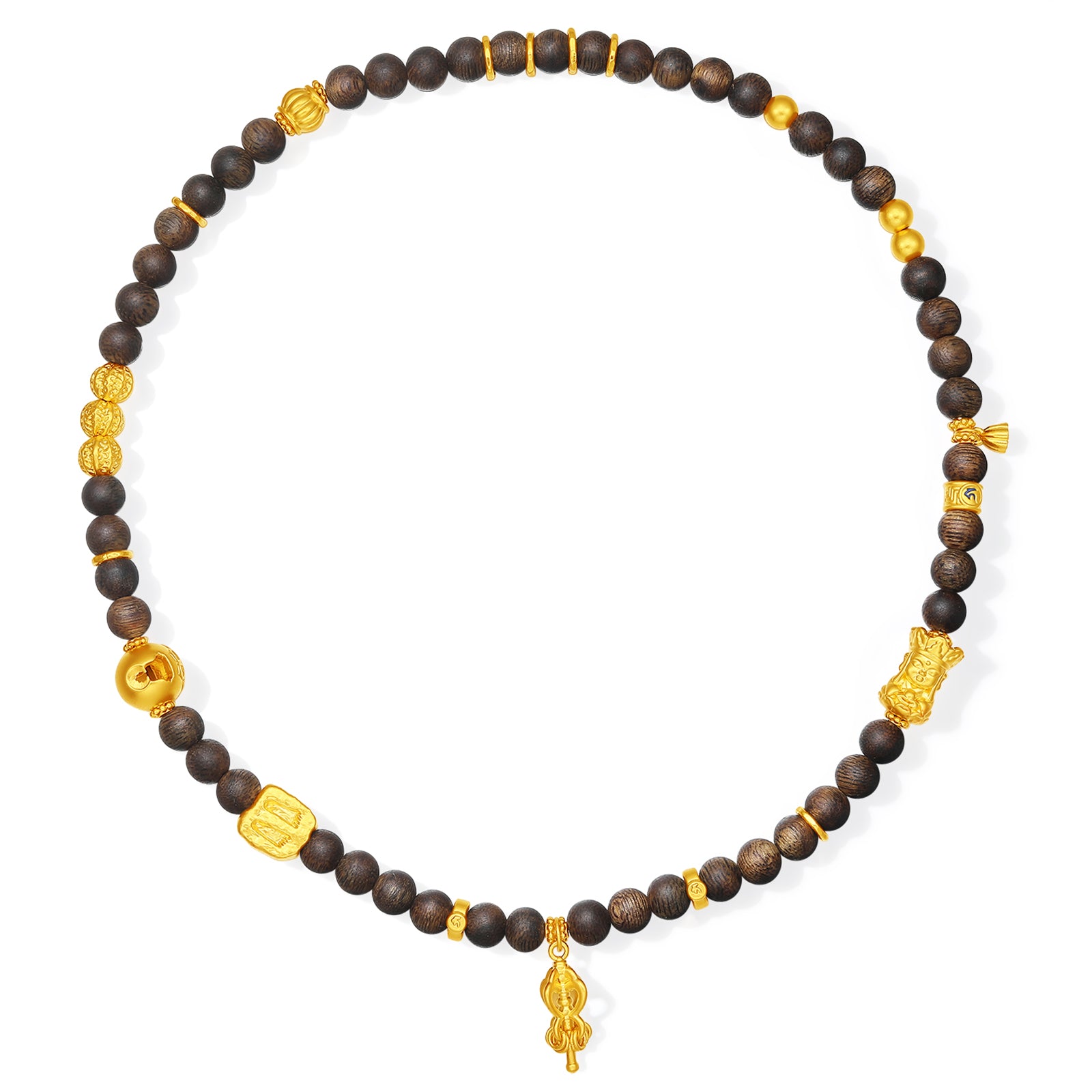 Jiuhua Mountain' 24K Gold Beaded Bracelet Aloeswood Beads Ksitigarbha's Implements A1915290
