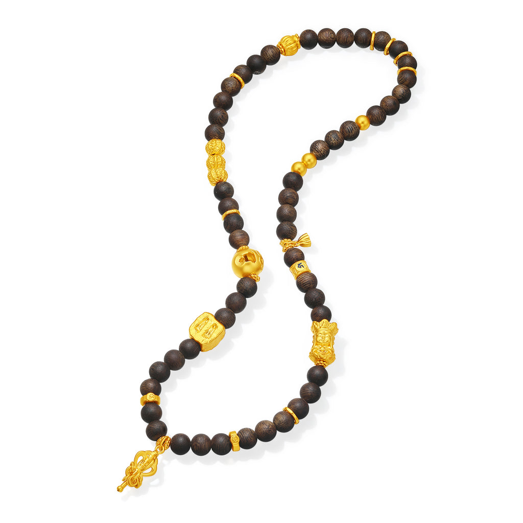 Jiuhua Mountain' 24K Gold Beaded Bracelet Aloeswood Beads Ksitigarbha's Implements A1915290