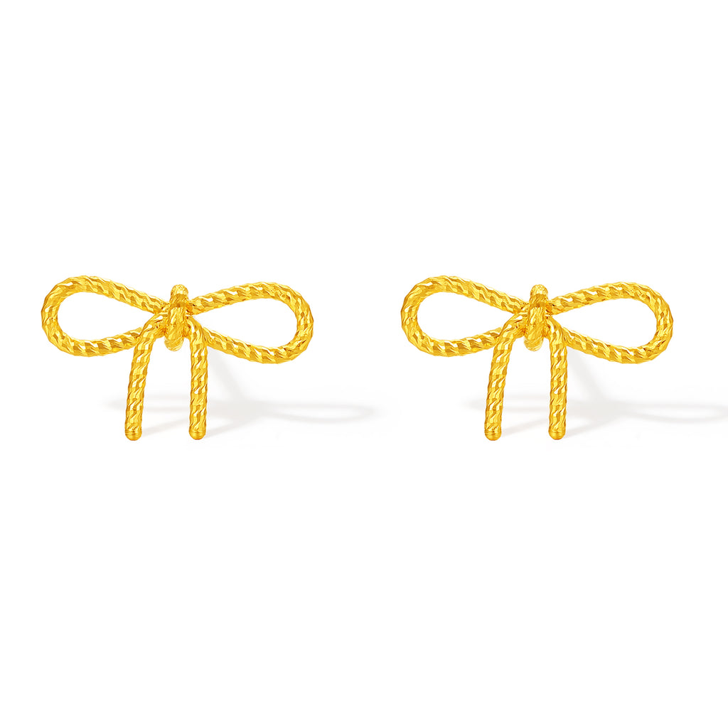 "Girl's Worries" 24K Gold Earrings Bow 0.75-1.15g A0915488