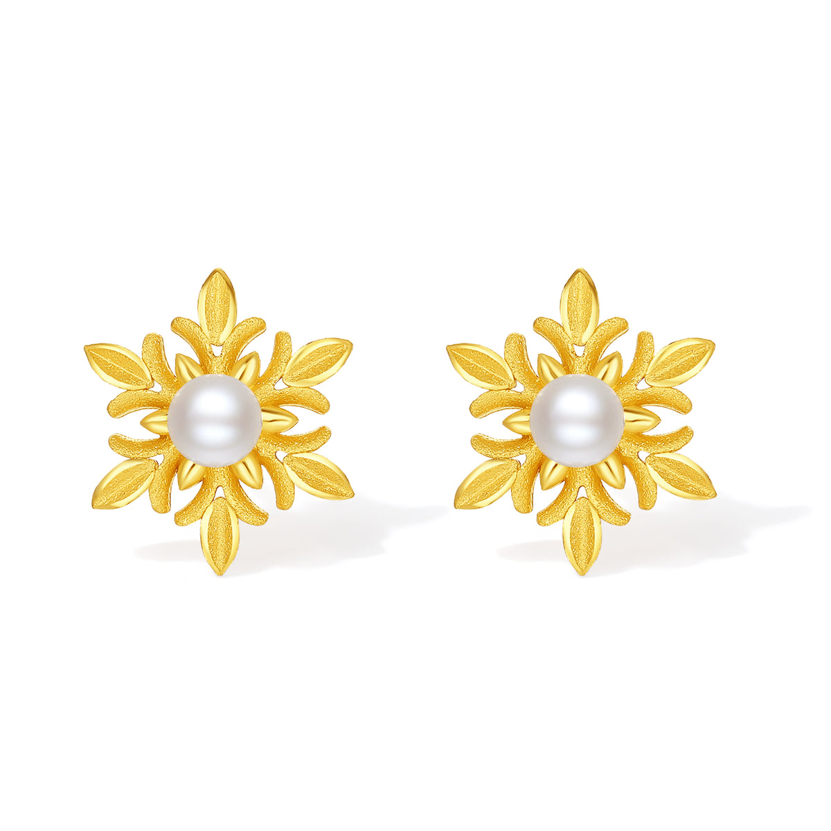 ZHOU LIU FU 24K Gold Cultural Freshwater Pearl Snowflake Stud Earrings for Women, Elegant Earrings Fine Jewelry Christmas Winter Gift X0914183