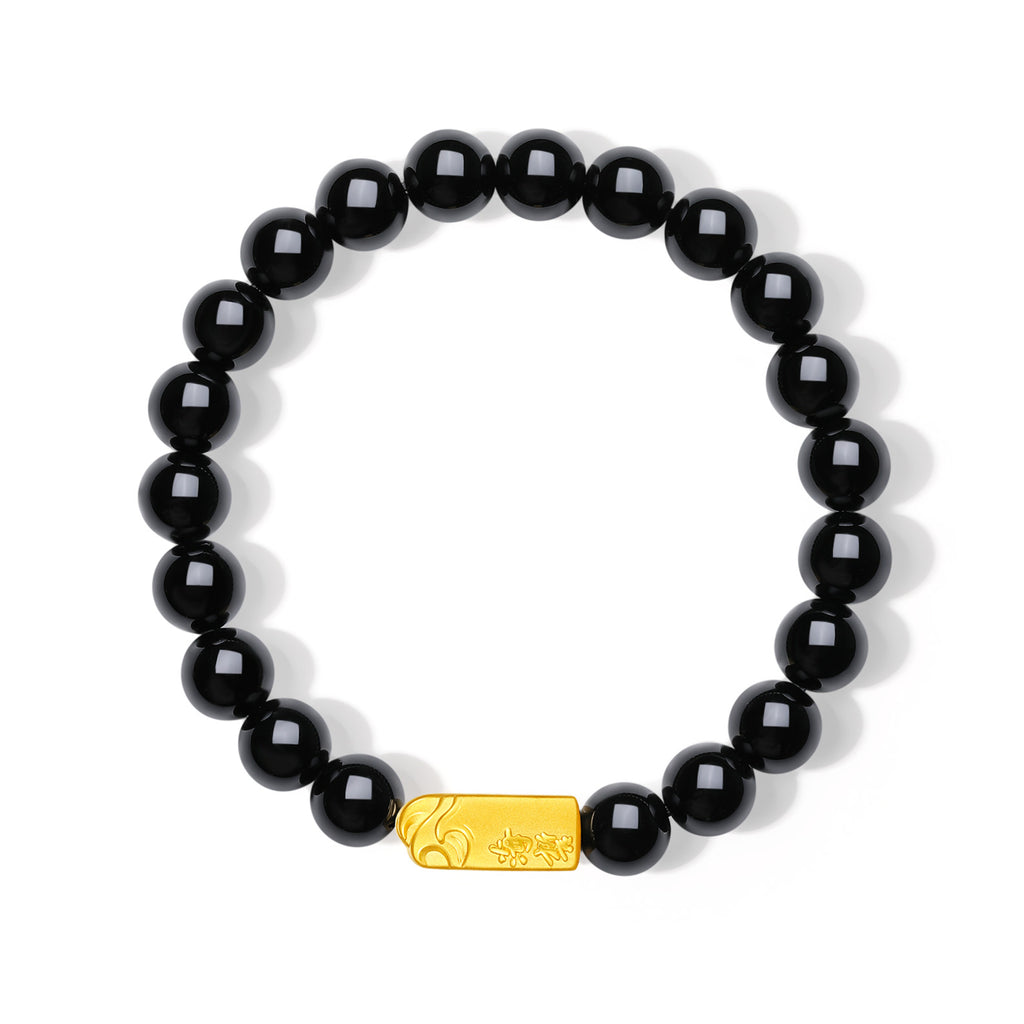24K Gold Beaded Bracelet Onyx Ingot 0.7-1g A1922085
