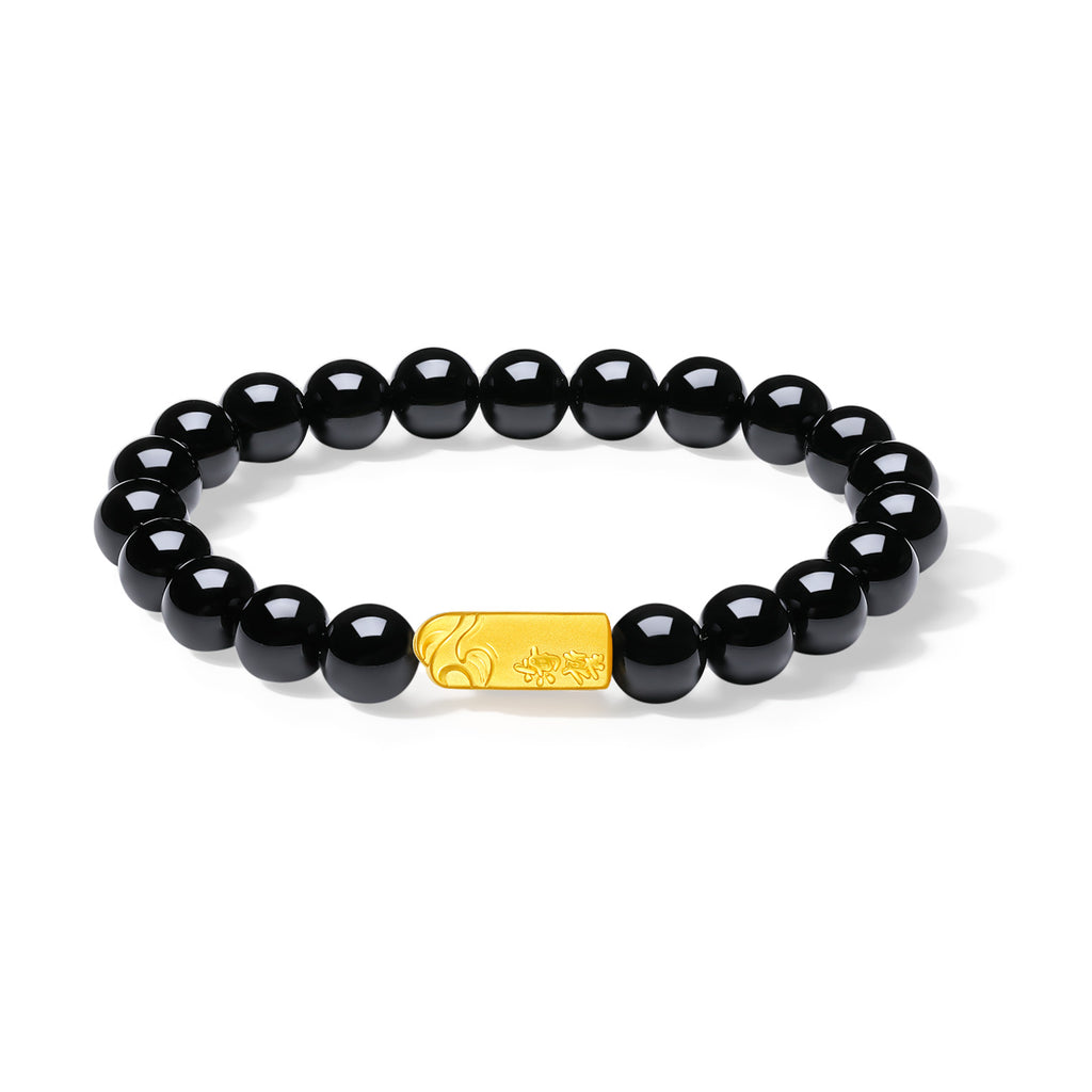 24K Gold Beaded Bracelet Onyx Ingot 0.7-1g A1922085