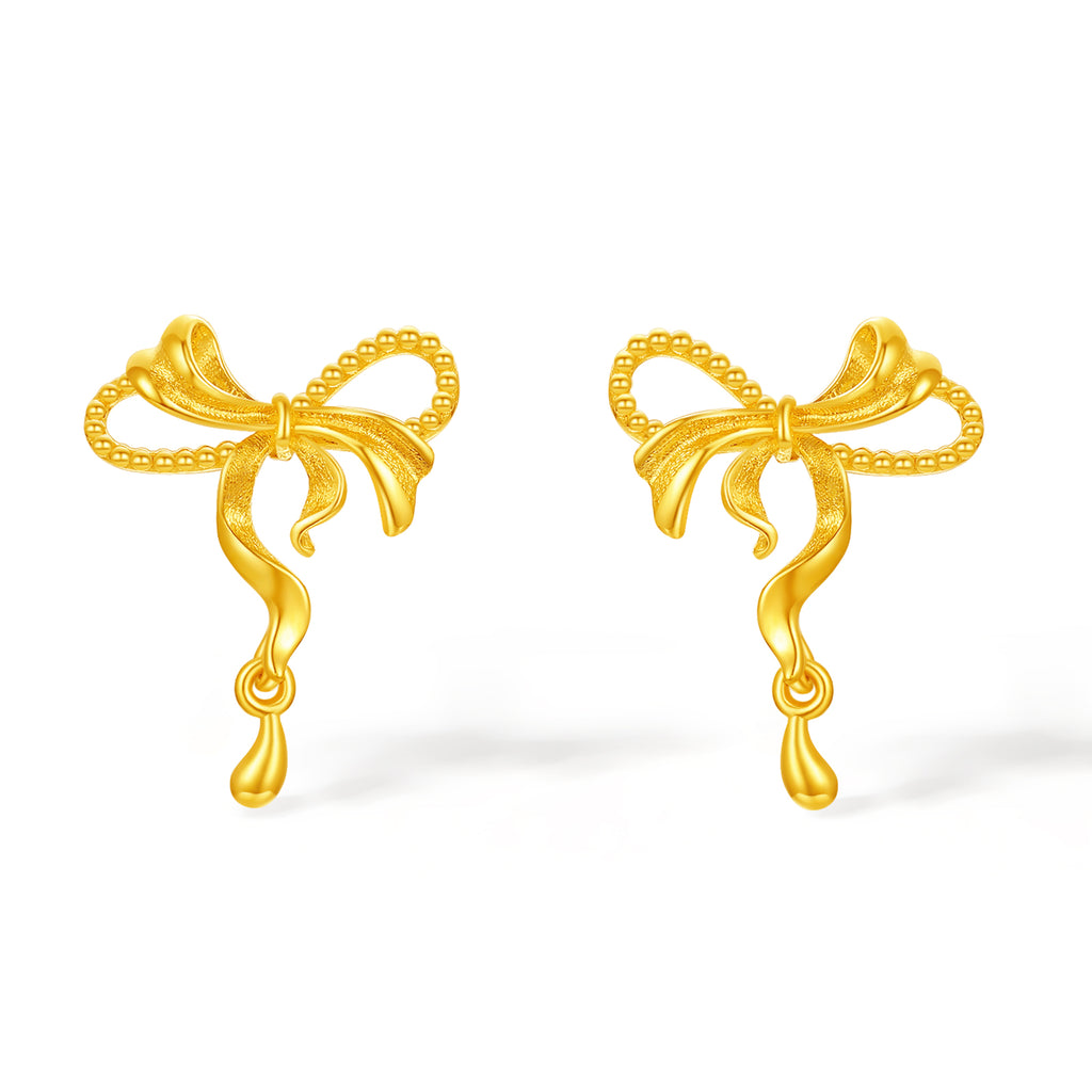 "Girl's Worries" 24K Gold Earrings Bow 1.4-1.8g A0915494