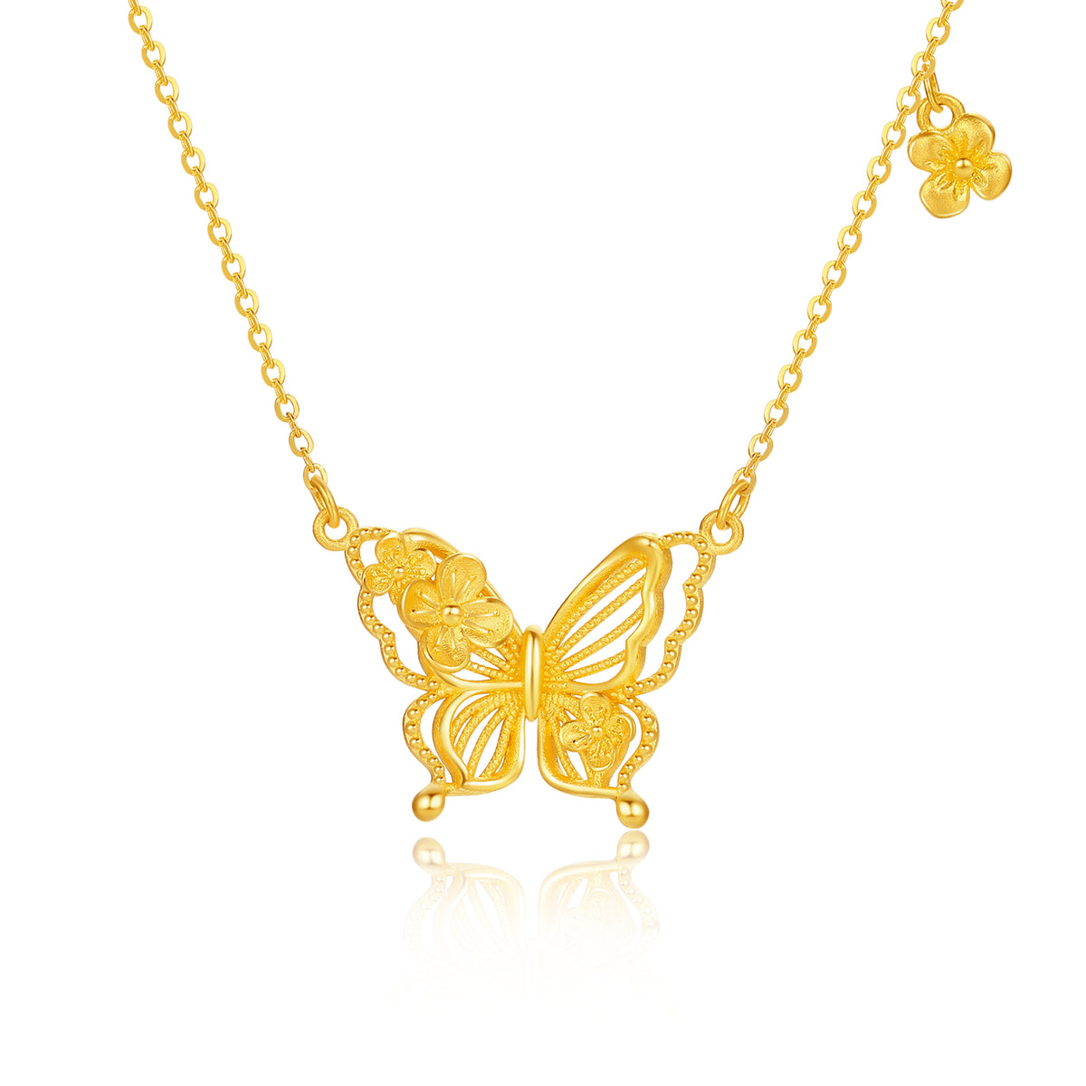 “Dream in the Garden” 999 24K Gold Pendant Necklace Butterfly 4.15-4.65g A0614952