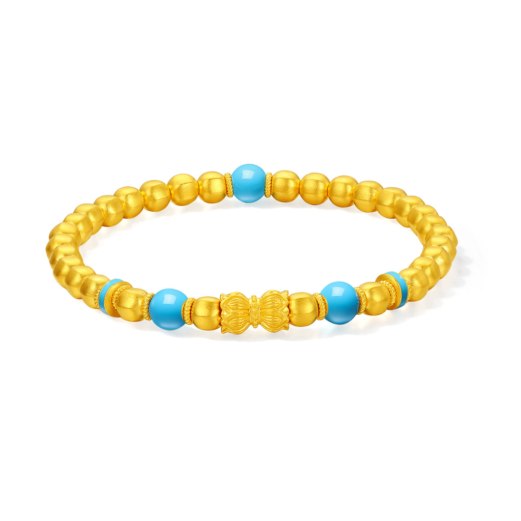 999 24K Gold Beaded Bracelet 16.5-19.5g A1915961