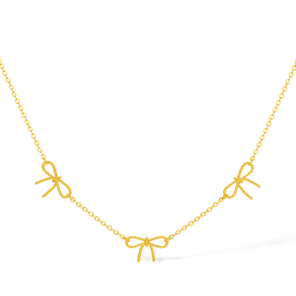 "Girl's Worries" 24K Gold Pendant Necklace Bow 3.16-3.56g A0615486