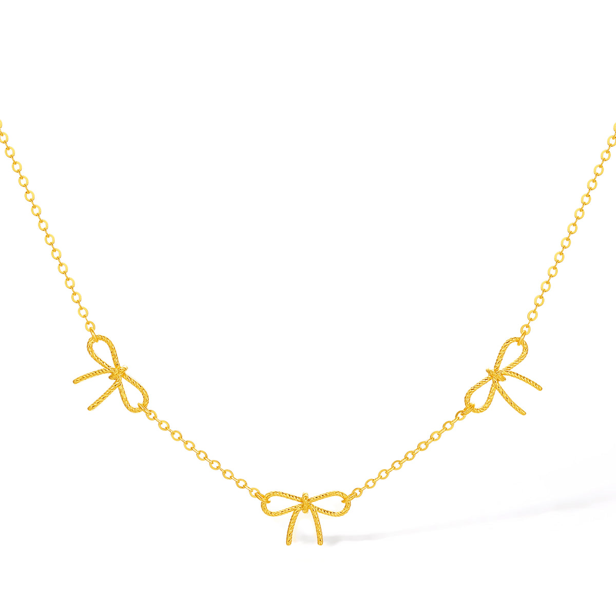 "Girl's Worries" 24K Gold Pendant Necklace Bow 3.16-3.56g A0615486