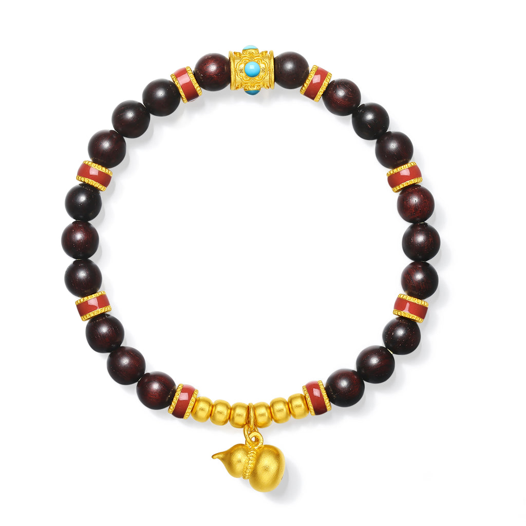 999 24K Gold Beaded Bracelet Sandalwood   Gourd 8.5-11.5g A1915960