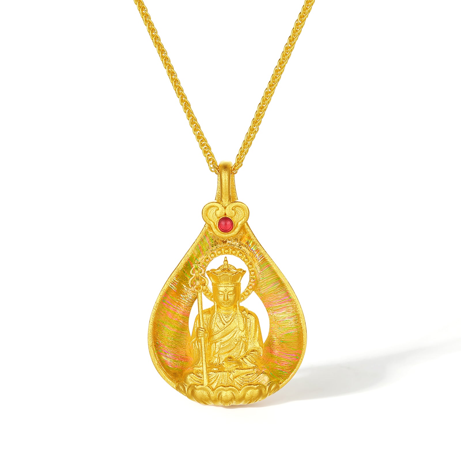 'Jiuhua Mountain' 999.9 24K Gold Pendant Necklace Ksitigarbha Bodhisattva A0615326